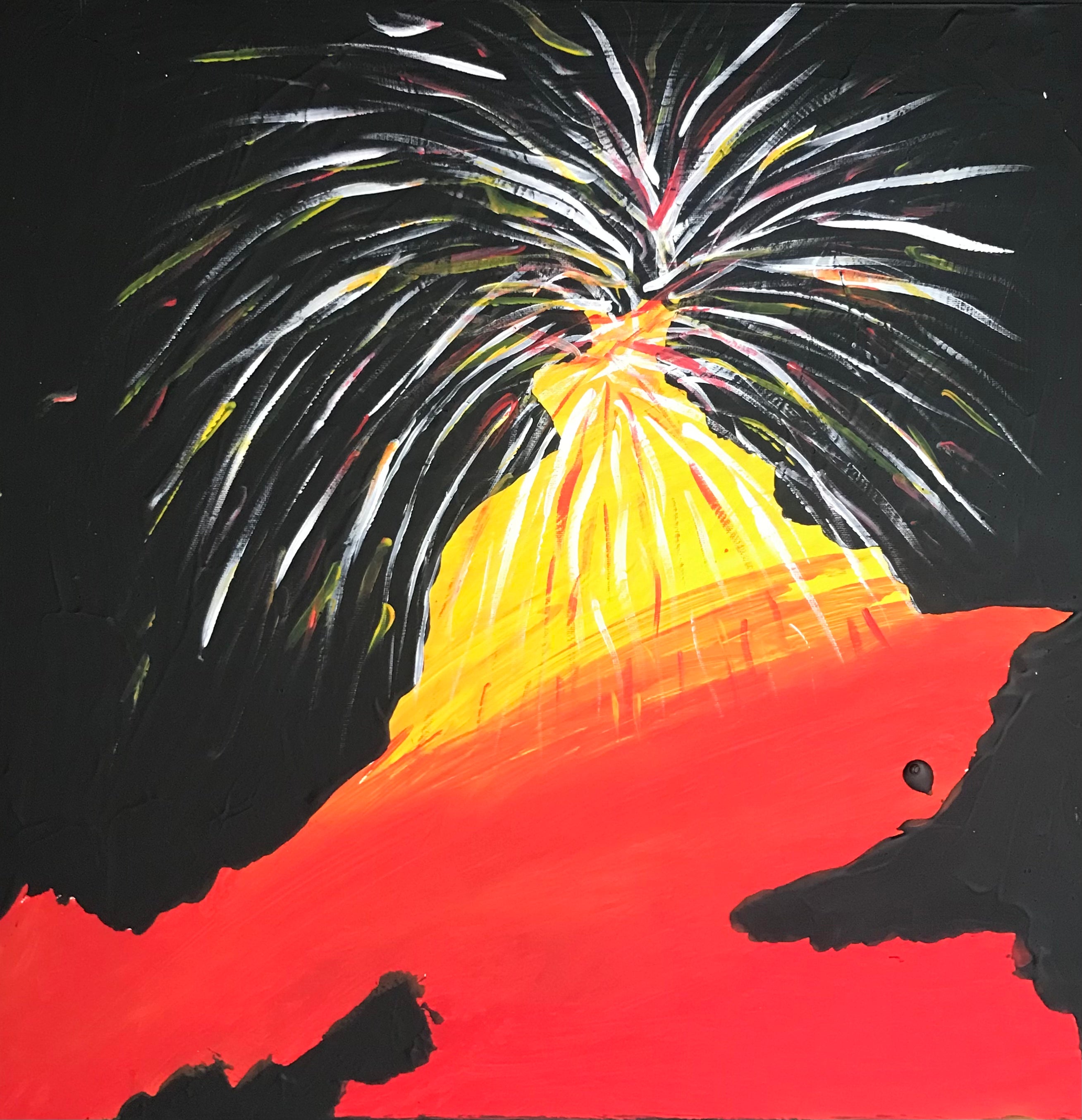 Peinture Volcan Stylisé 50×50 cm de Soulaimana Djamael